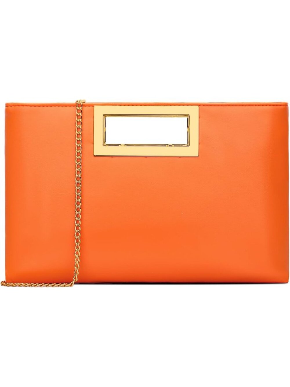 Women's Orange Clutch Purse Gold Chain Strap Handle Handbag Wedding Evening Bag